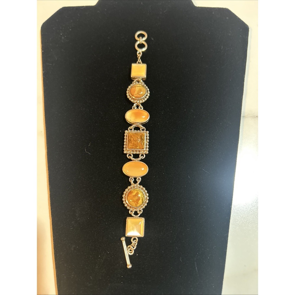 Whitney Kelly WK Sterling Silver Tigers Eye Agate Jasper Toggle Bracelet 8"